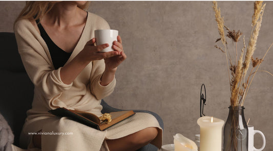 Woman relaxes with non-toxic wellness candles